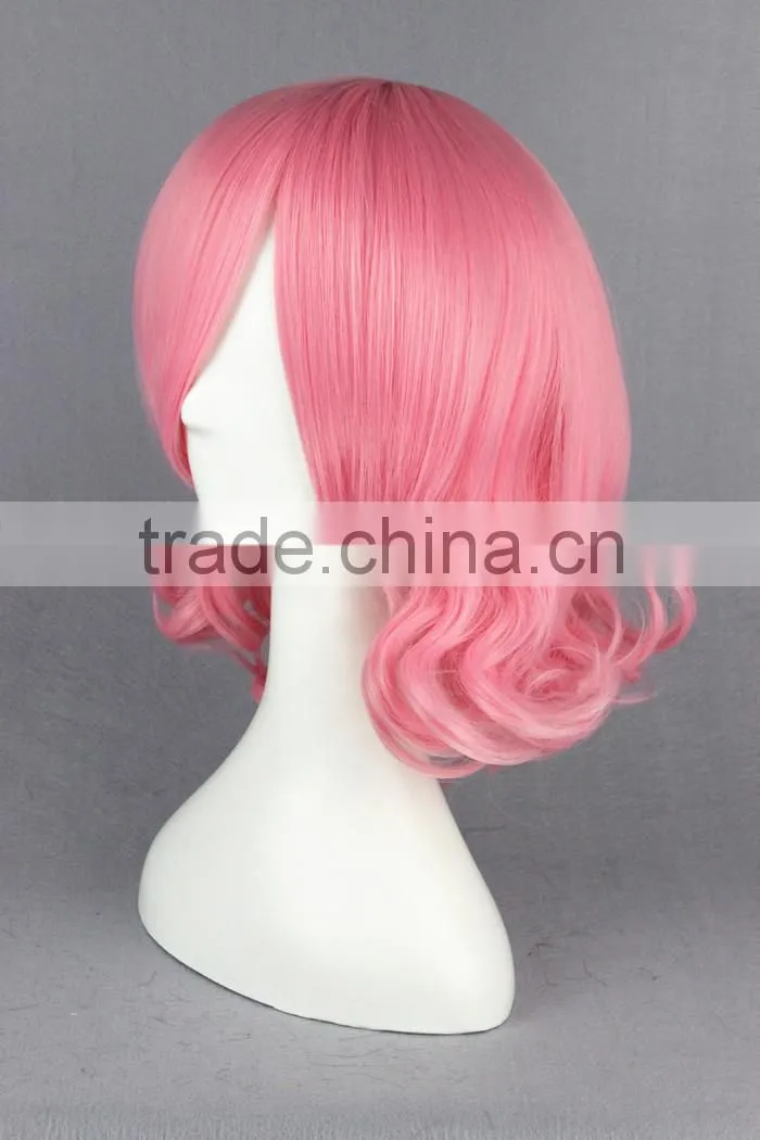 High Quality 35cm Short Curly Touhou Project-Saigyouji Yuyuko Pink Synthetic Anime Wig Cosplay Costume Hair Wig Party Wig