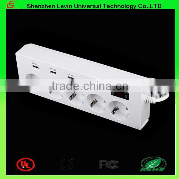 China Supply CE Cheap Extension Power Plug 6Gang 4 Port USB EU Power Strip Socket