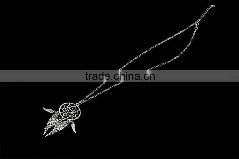 Dream catcher feathers turquoise tassel sweater chain necklace