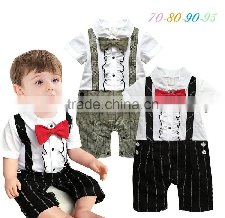 New Arrival Gentleman Kids Clothes Cute baby boy cotton jumpsuits breathable handsome boy clothing tie lace strap baby rompers