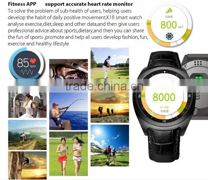 2016 Hot Selling MTK6572 1.4 " IPS 3G GPS WiFi Bluetooth Android 4.4 K18 Smart Watch