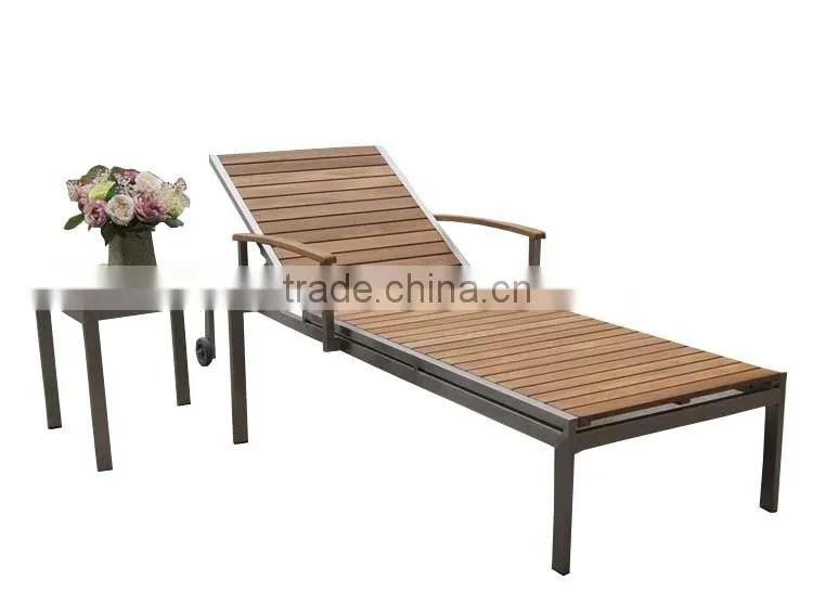 New Design Simple Leisure 1 Set Stainless Steel Teak Pool Luxury Chaise Lounge