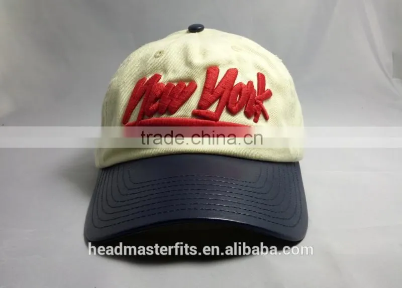 Custom 6 panel new york embroidery unique baseball cap pu brim baseball hat