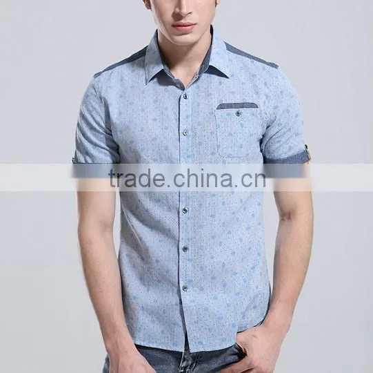 Fashion design special button blue work man shirt