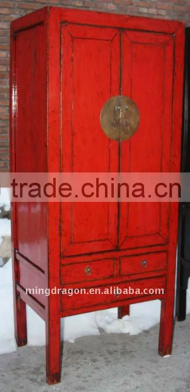 chinese antique red wooden two door two drawer wedding cabinet