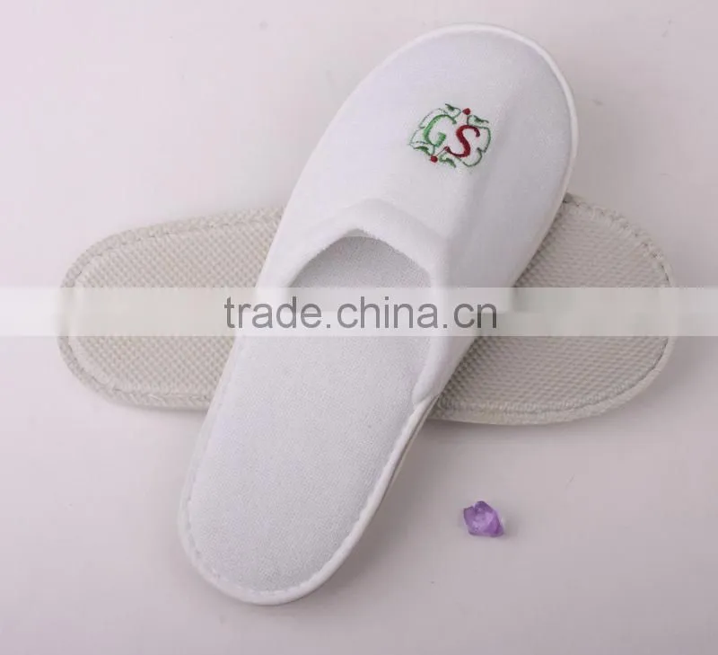 2015 Durable white open velvet Indoor disposable hotel slippers
