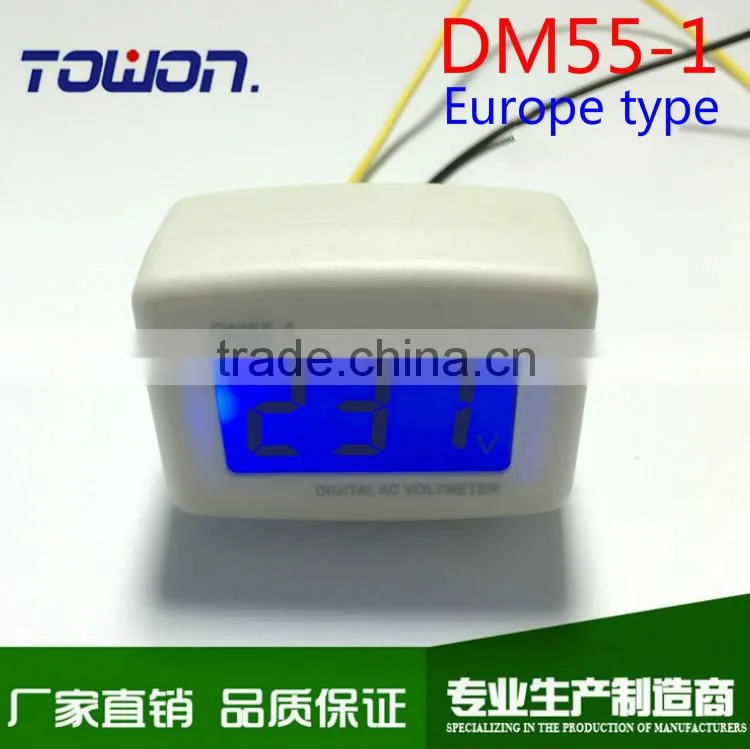 DM55-1 LCD AC Digital Voltage meter Voltmeter 80-300V Switch EURO 2 Round Plug Volt Power Monitor AC Panle Meter blue backlight
