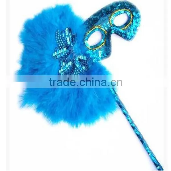 China Manufacturer 6 Colors Pailletter Feather Venetian Mask On Stick