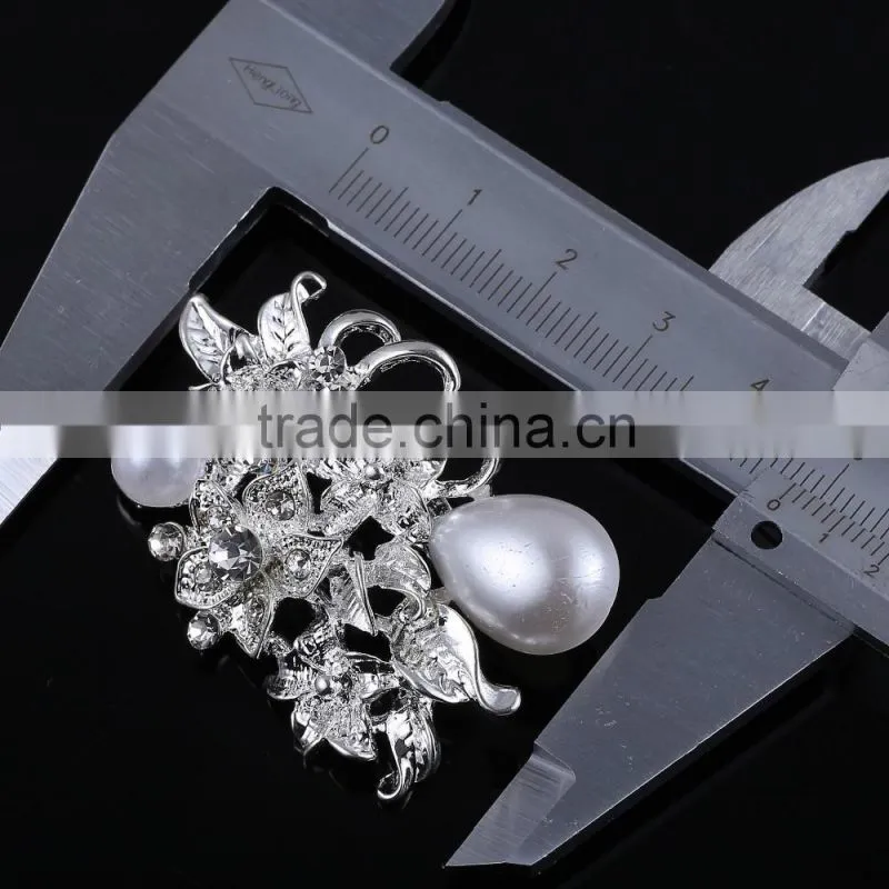 Flower Crystal Brooch With Pearls,Leaf Rhinestone Pearl Brooch Pin,Brooch For Wedding