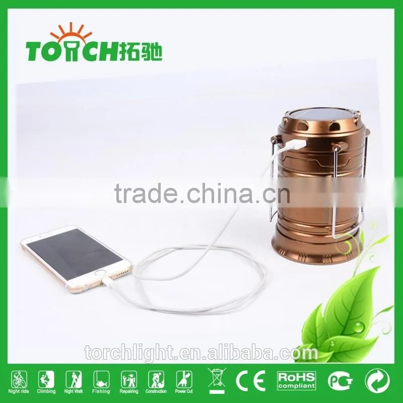 New Design Solar Lantern Outdoor Camping Light Golden Color Rechargeable Camp Lamp Torch Multifunctional Torch