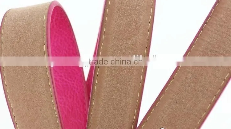 2015 Women's fashion Pink PU leather belts women with smooth gold buckle belt