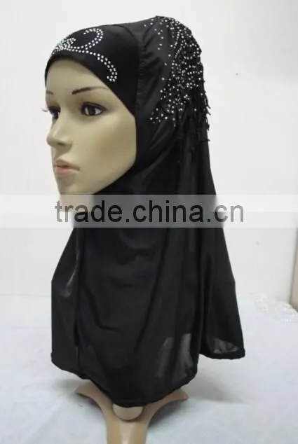 H309 latest instant hijab with lace fringes and rhinestones,muslim scarf