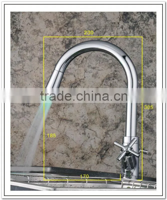 LED bibcock kitchen sink faucet/mixer with dual cross handle QH1893F