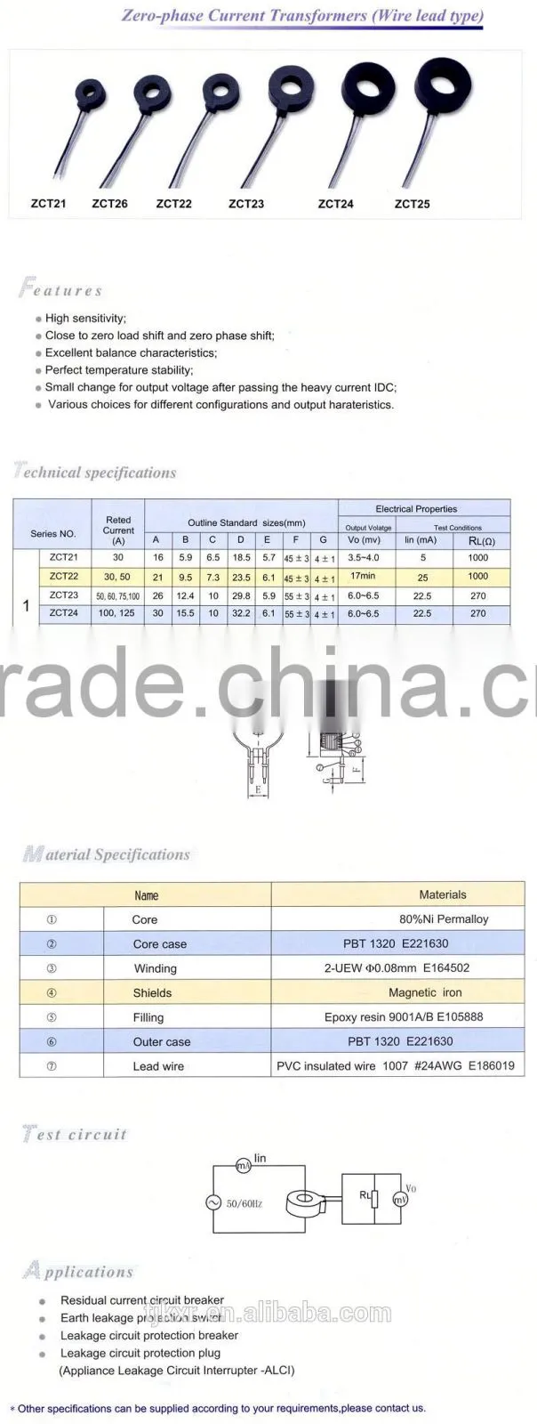 zero phase current transformer for energy meter, with accuracy 0.1%, 0.5%