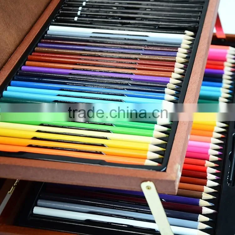 wooden box coloring set with 3 layers of 91pcs
