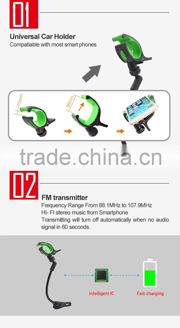 Universal adjustable car charger holder with 360 rotation and anti-slip design