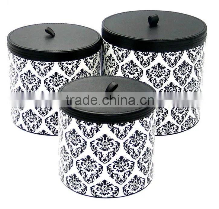 2015 new design Promotional colorful faux leather round storage bins set with lid
