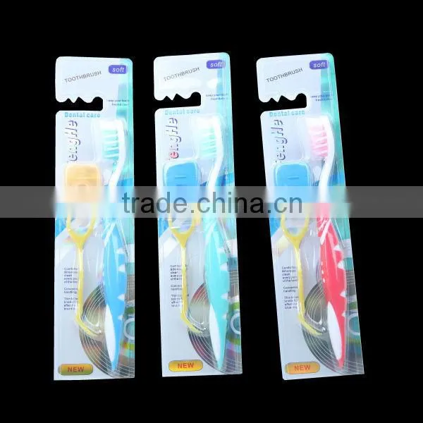 Nylon bristle tooth brush with dental floss and dental floss pick