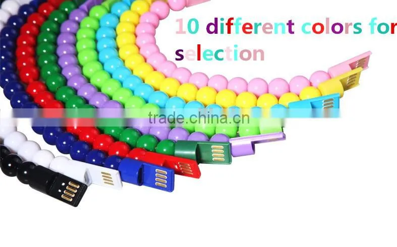 Candy Color Wearable Bracelet Wrist Pearl Micro USB cable&8pin Cable for iPhone5/6