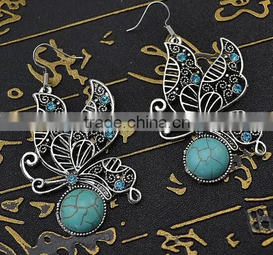 Designs new Retro Nation bohemian Style Butterfly Turquoise Earrings Wedding jewelry