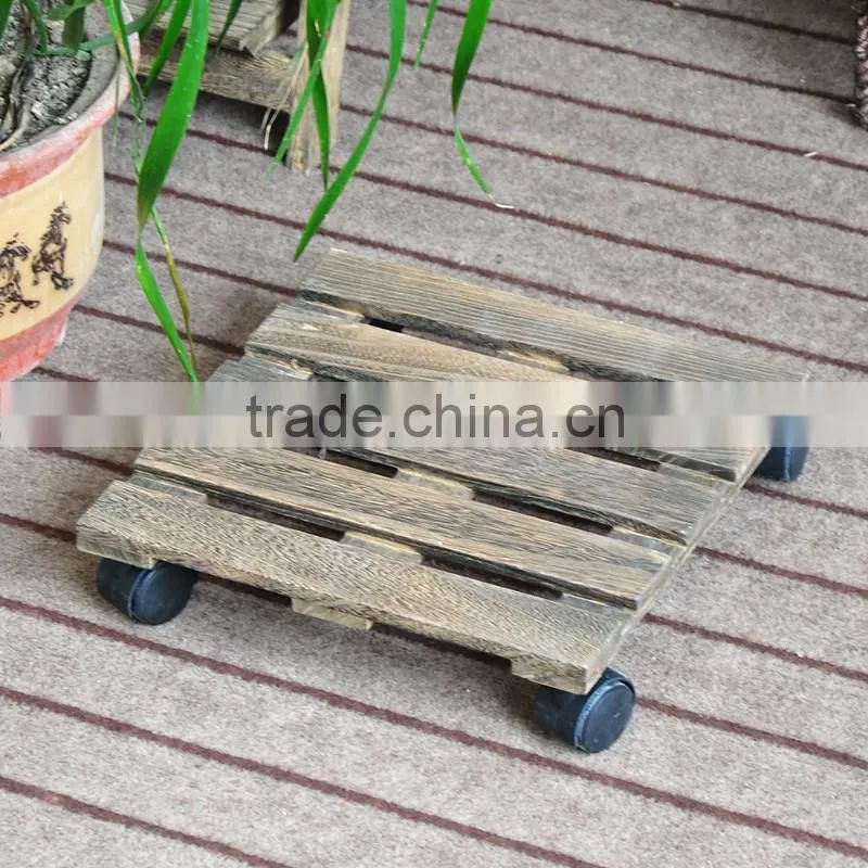 portable wood plant pot tray with wheet
