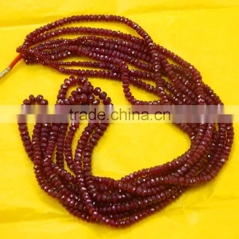 Natural Faceted Red Ruby Roundel Beads, Ruby Beads Strand