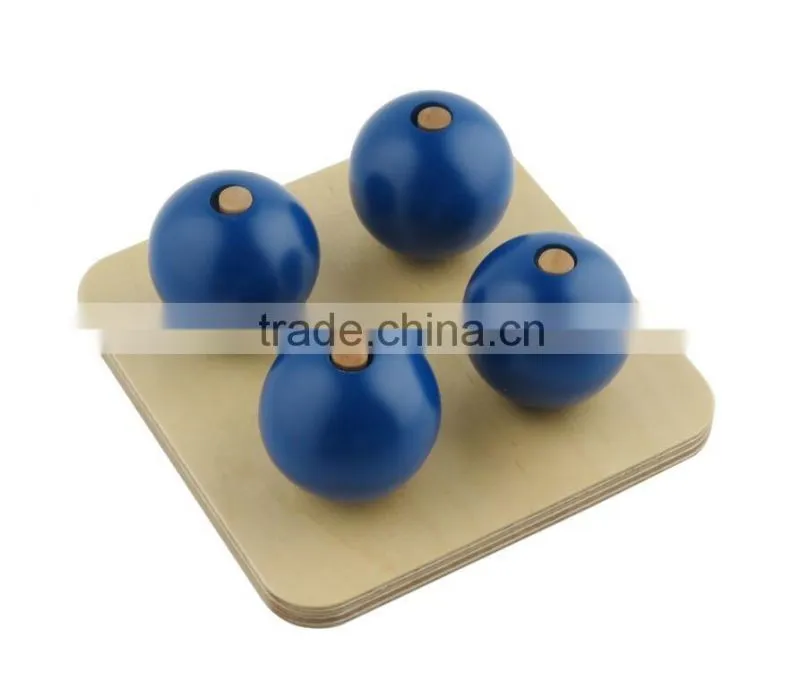 Beech wood montessori material toy four blue balls on small pegs