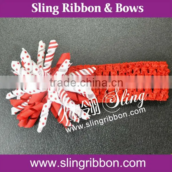 Hot Sales Curly Grosgrain Ribbon Bow Elastic Crochet Headband For Kids