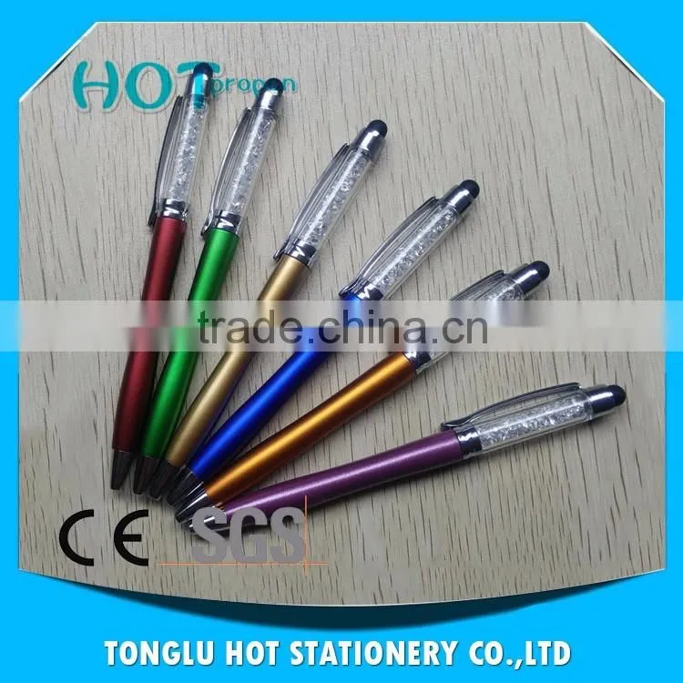 2016 Fashion Logo Printed 2 in 1Full color twist stylus crystal pen