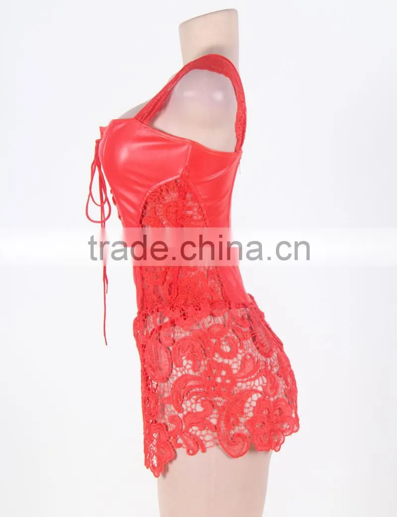 Factory directly hot sale black leather sexy full size gothic corset dress