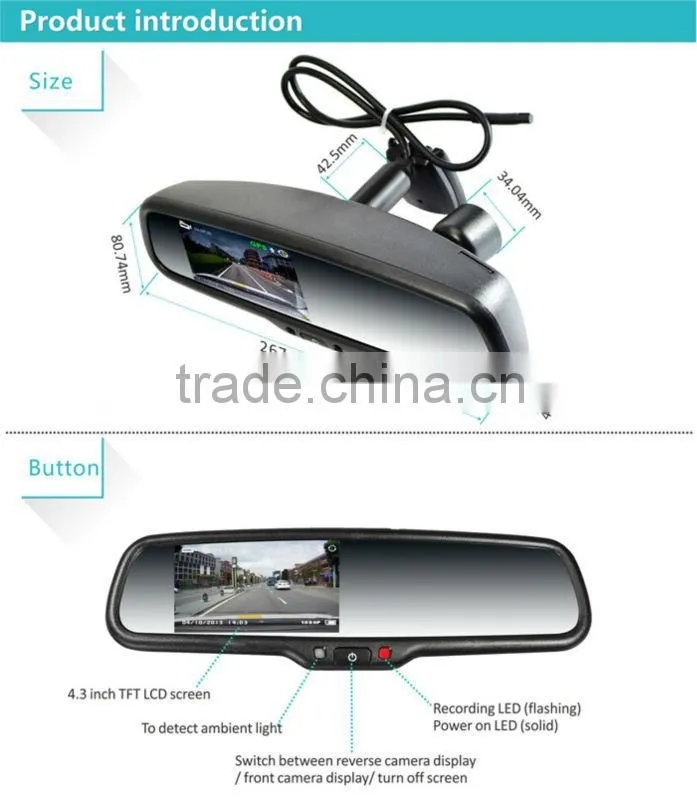 multi-function car rearview mirror 4.3 inch germid rearview mirror