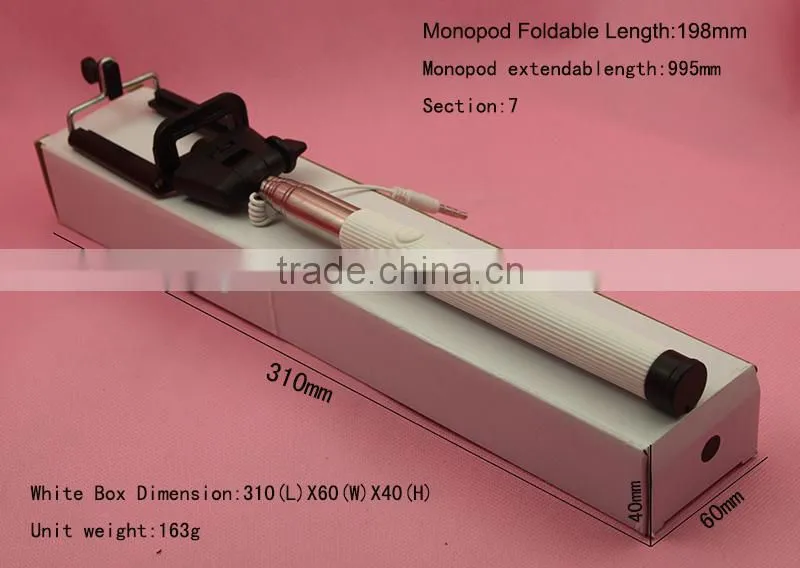 2016 Pocket size and foldable OEM mini wired cable selfie stick