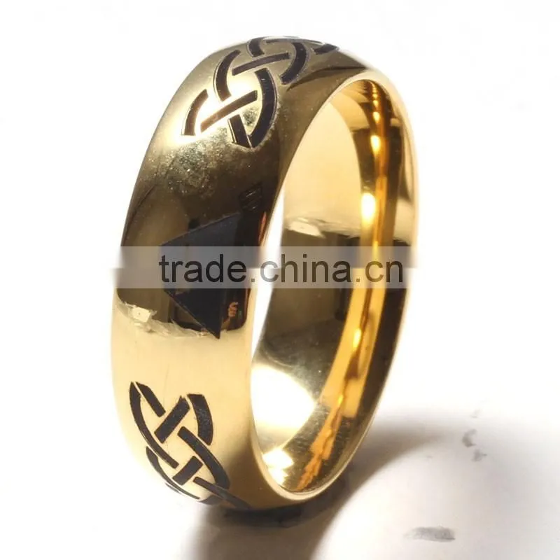 Mens dome yellow gold celtic tungsten ring