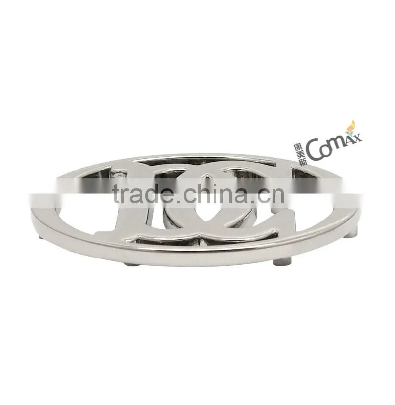 Oval hollow letters silver custom metal logo labels for handbags