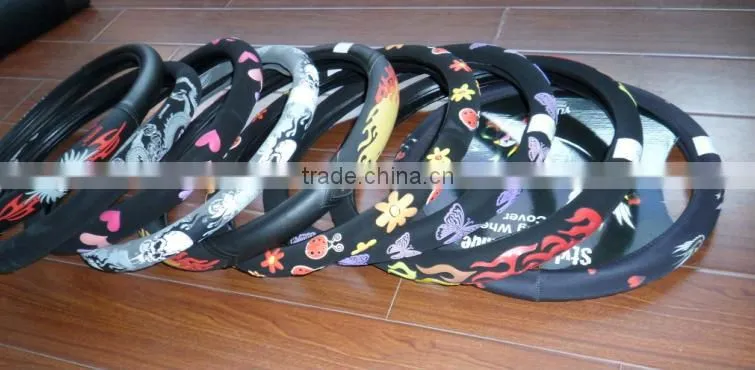 Pink Butterfly Design PU Steering Wheel Cover Car Steering Wheel Cover Various Matierals And Colors