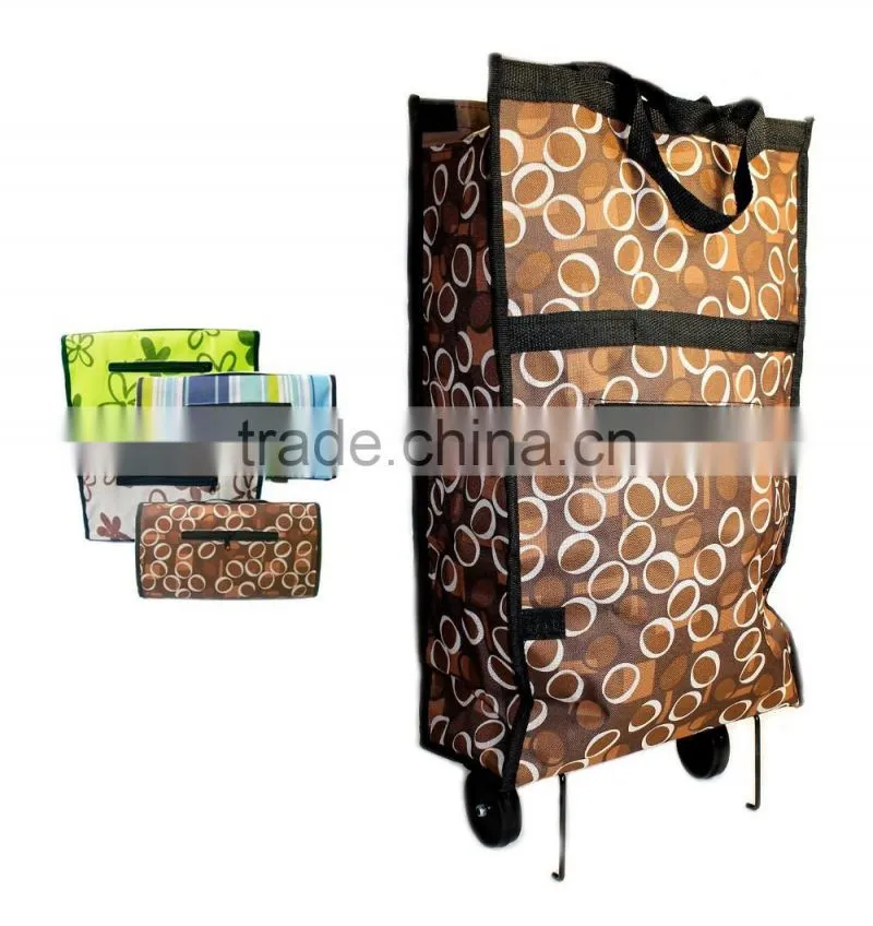 Fold-Up Fabric Rolling Bag Cart with Handles