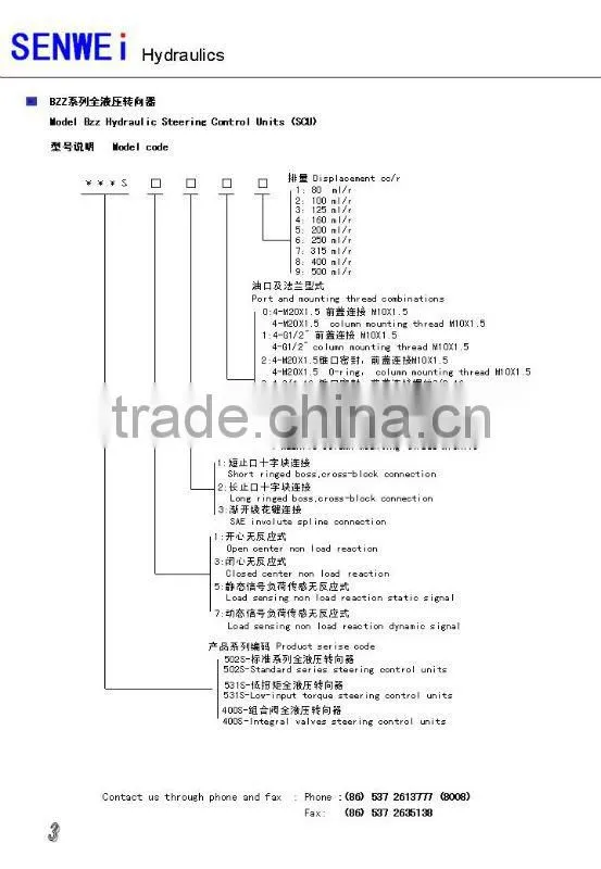 BZZ Model Hydraulic Power Steering Control Units