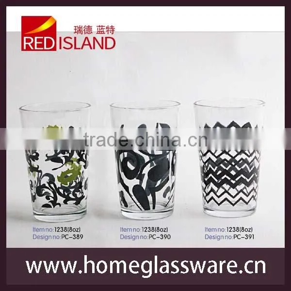 2014 225ml new design glass water cup with customer OEM pattern