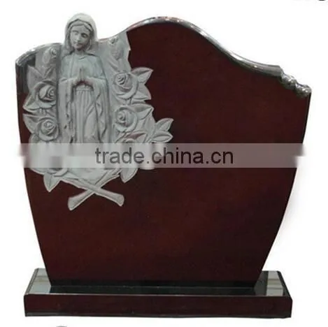 Virgin mary black granite headstone