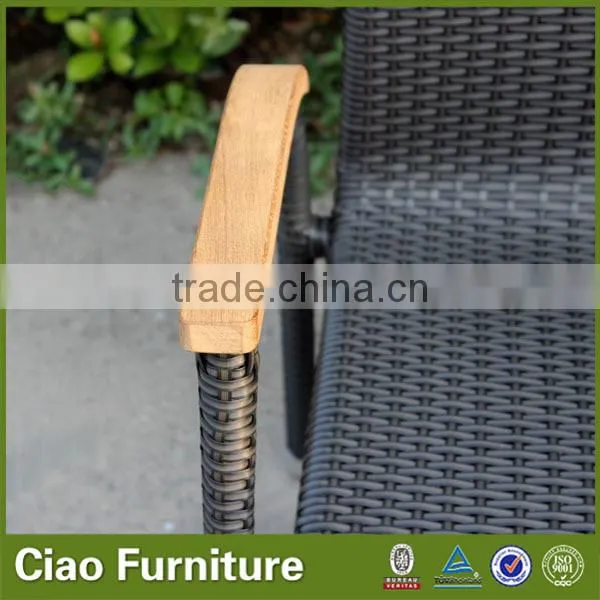 Stackable rattan chair with plastic wood arm