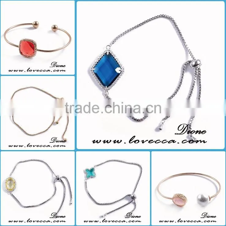 2016 wholesale adjustable glass multicolor gemstone bracelets