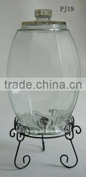Oval glass beverage dispenser with metal rack PJ19