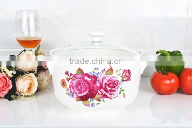 8"Porcelain microwave oven round pot with glass lid