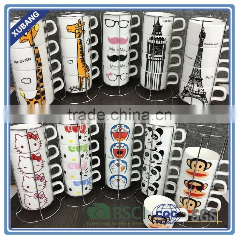 200ml set of ceramic folding cup with metal rack