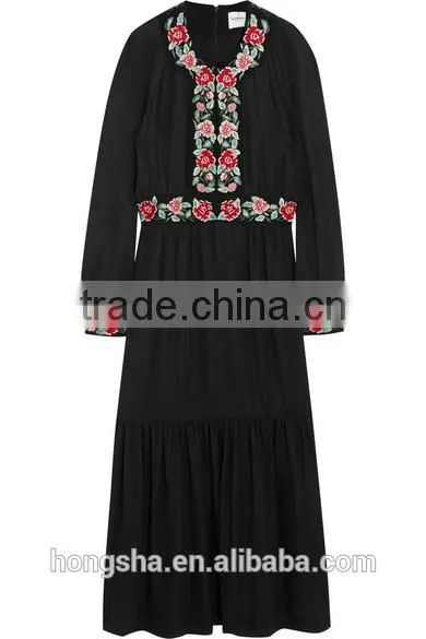 Long Sleeve Black Embroidery Dress Design Latest Women Hand Embroidery Design For Dress HSD6667
