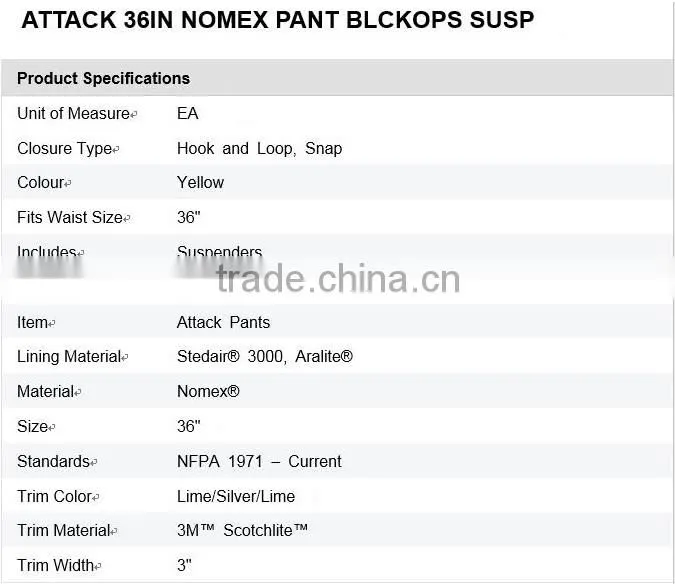 ATTACK 36IN NOMEX PANT BLCKOPS SUSP