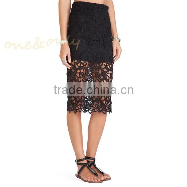 decorate formal long black lace skirt