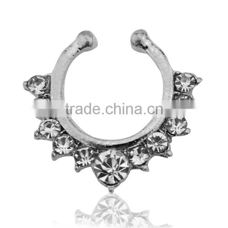 2017 Septum Clicker,Fake Septum Ring,Nose Ring Body Piercing Jewelry with Gems