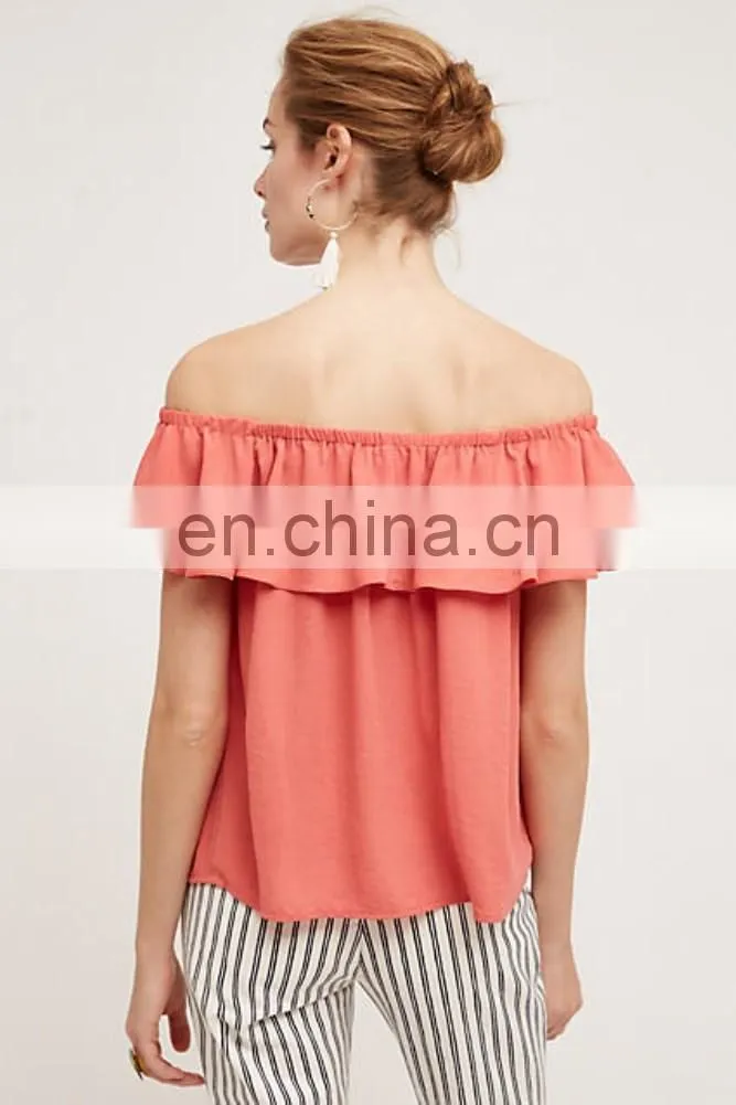 Hot Selling Summer off Shoulder Ruffle Plain Dyed Wholesale Tops For Women 2016