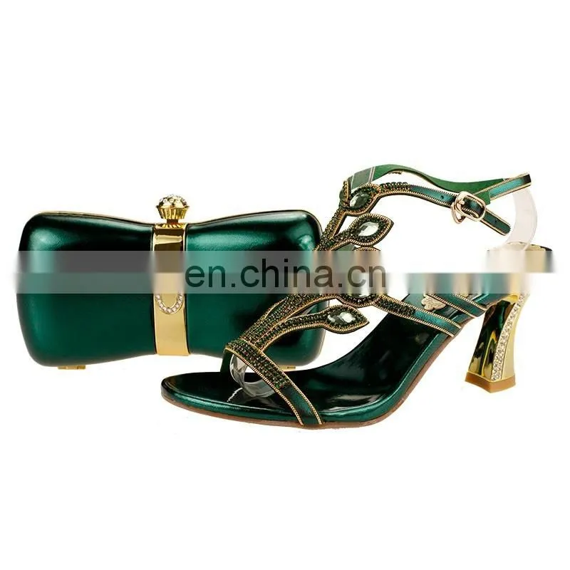 Italian charming ladies shoes and bags with stones for wedding and party